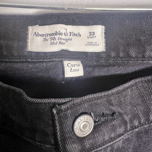 NWT A & F 90s Straight Leg Mid Rise Curve Love Jeans Denim Black Sz 33 Short - Picture 6 of 12